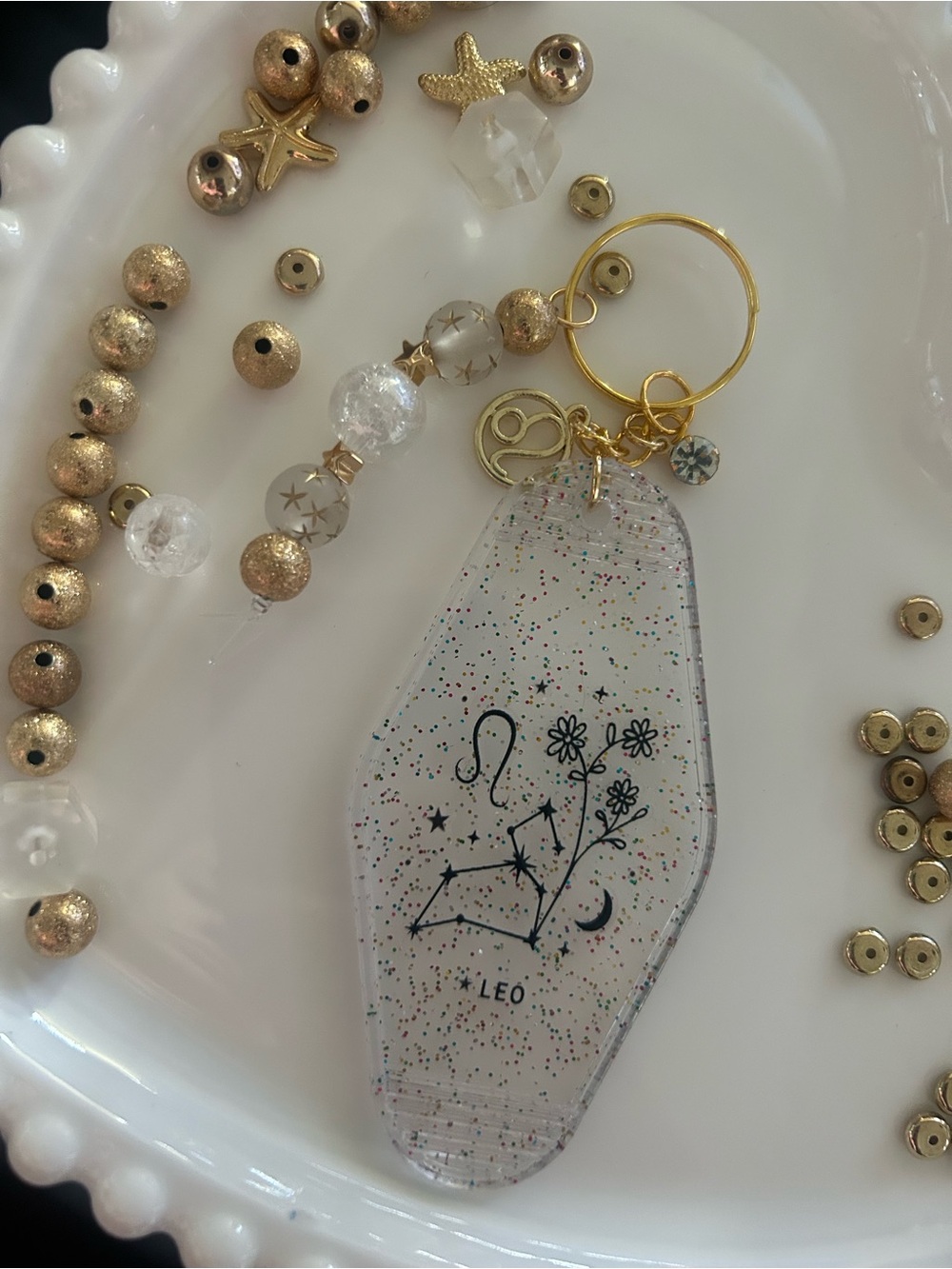 LEO Zodiac Acrylic Keychain - Gold Ring